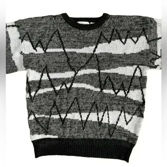 Vintage 80s Uno Camino Rare Men’s M Knit Sweater Black White Mountain - Picture 3 of 9